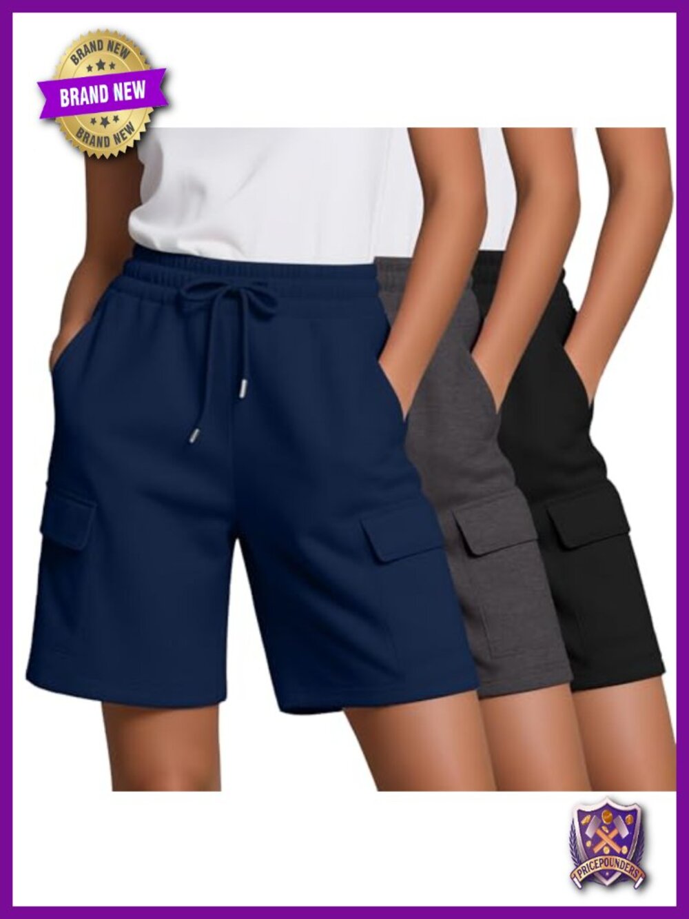 Women's Bermuda Shorts 3 Pack Knee Length Drawstring Pockets